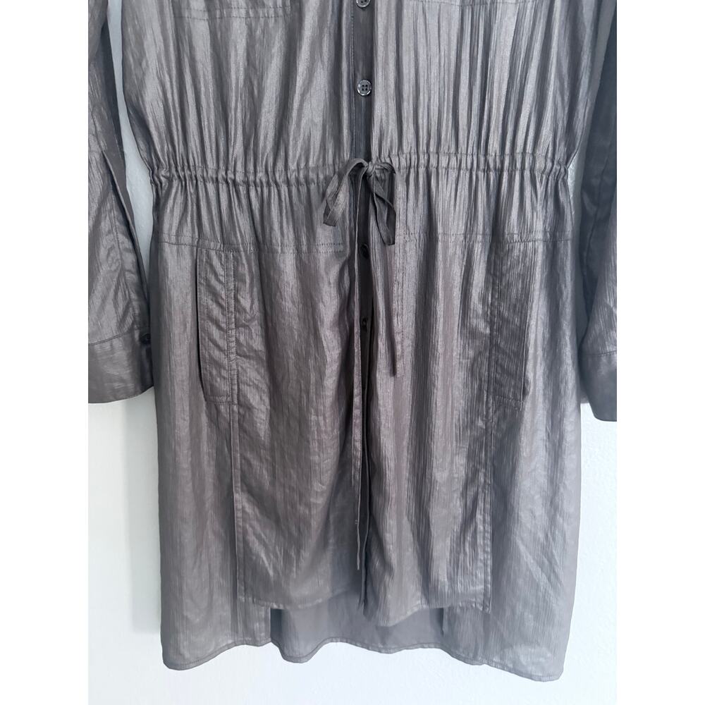 BCBGMAXAZRIA bcbg olive green lightweight semi sheer Olina button front dress - Picture 10 of 11